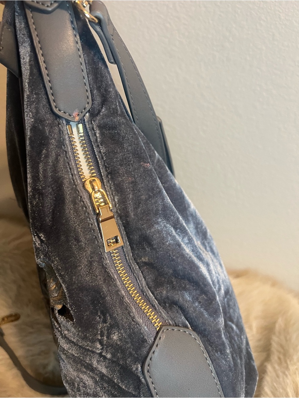 Urban Expressions Slate Gray Velvet Embroidered Hobo - Picture 7 of 9